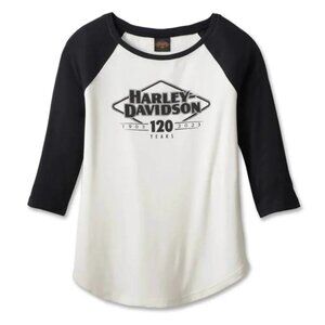 Harley-Davidson Womens 120th Anniversary Raglan Baseball Tee With 3/4 Sleeves L